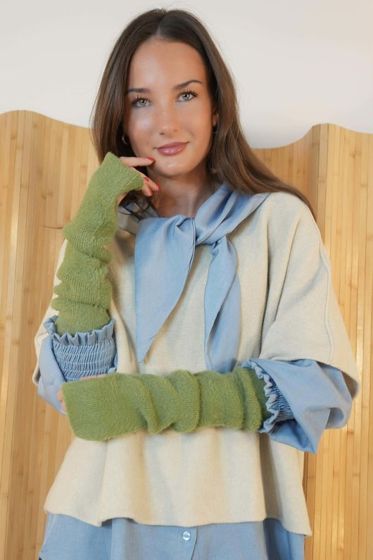 Claudia Fingerless Arm Warmer Gloves Olive /24=